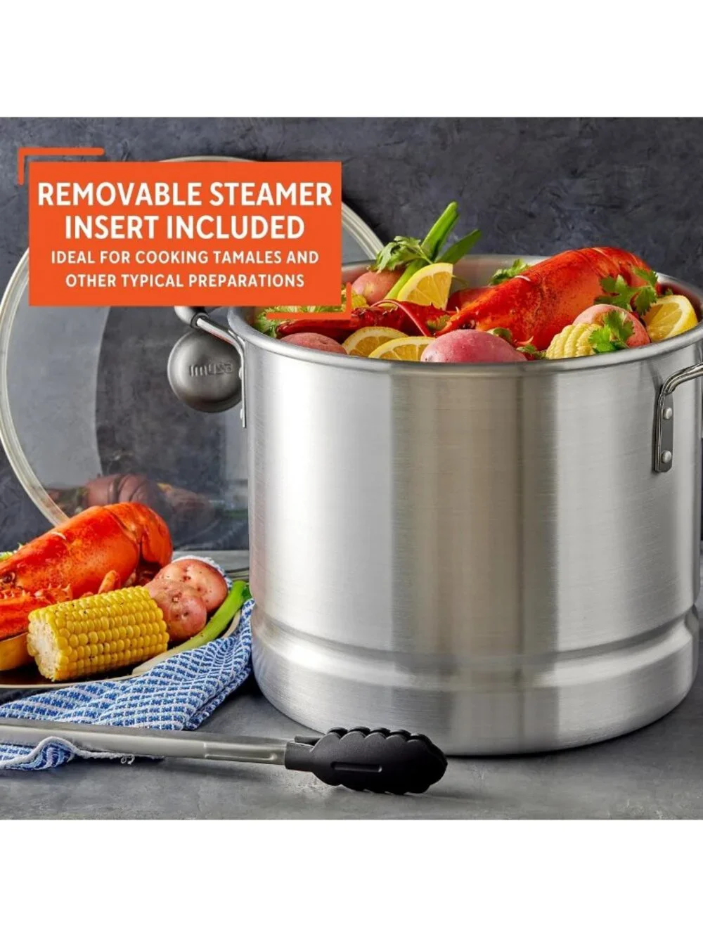 20-Quart Stainless Steel Steamer with Glass Lid - Large Capacity Cookware